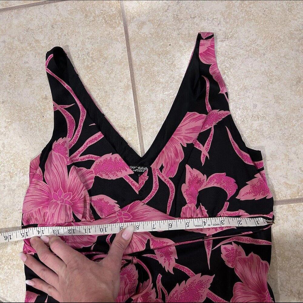 Vintage Betsey Johnson Silk Slip Dress Floral Pink Black Stretch Satin Small - Picture 10 of 12